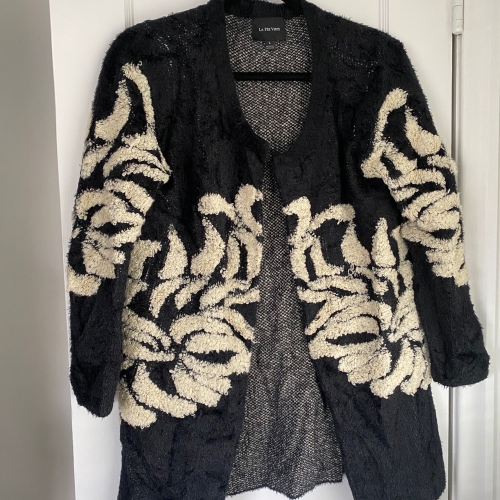 Anthro black and white long cardigan.